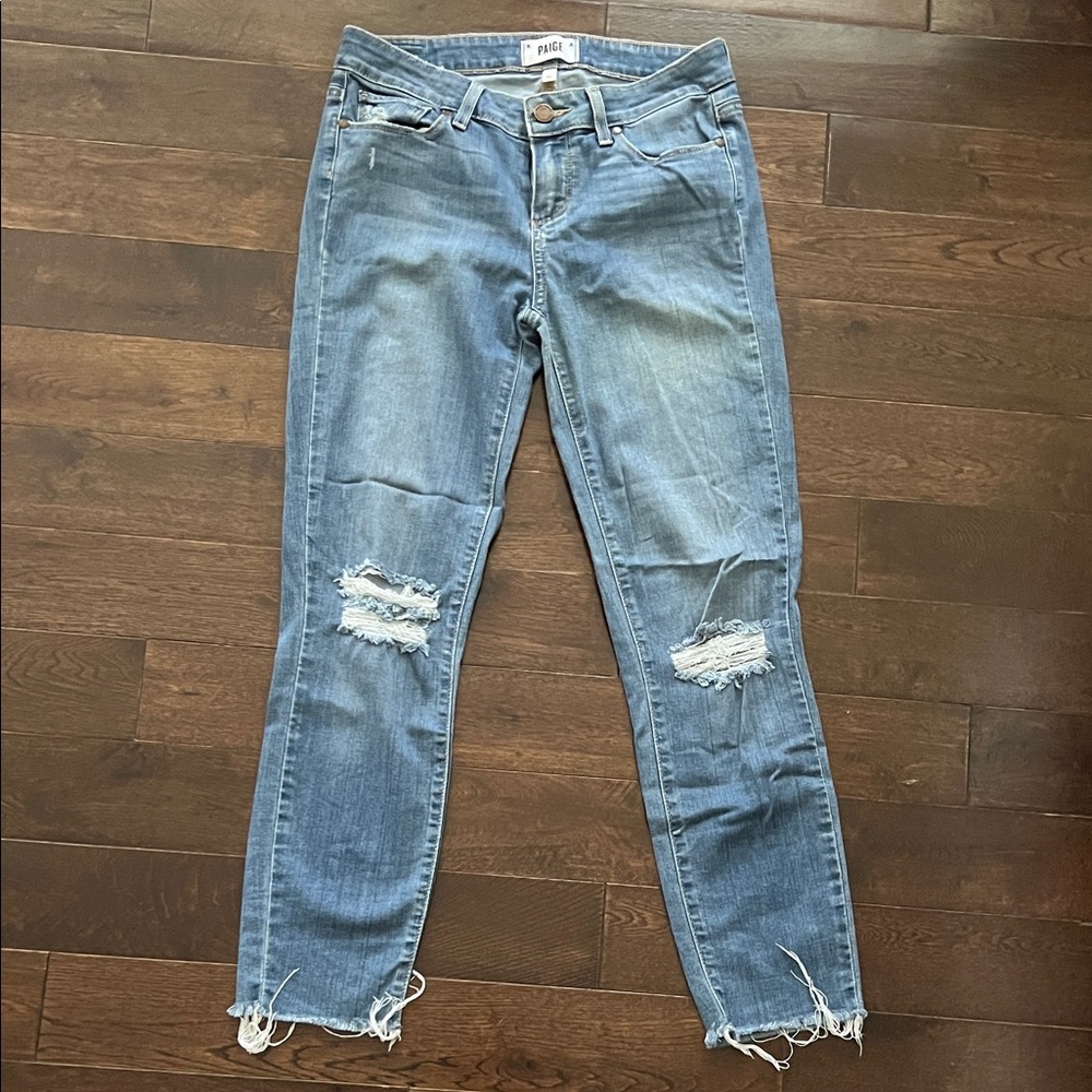 PAIGE Light Blue Distressed Skinny Jeans